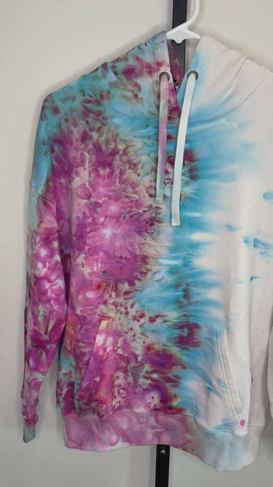 Fuchsia blue fade ice dyed buffalo hoodie SMALL