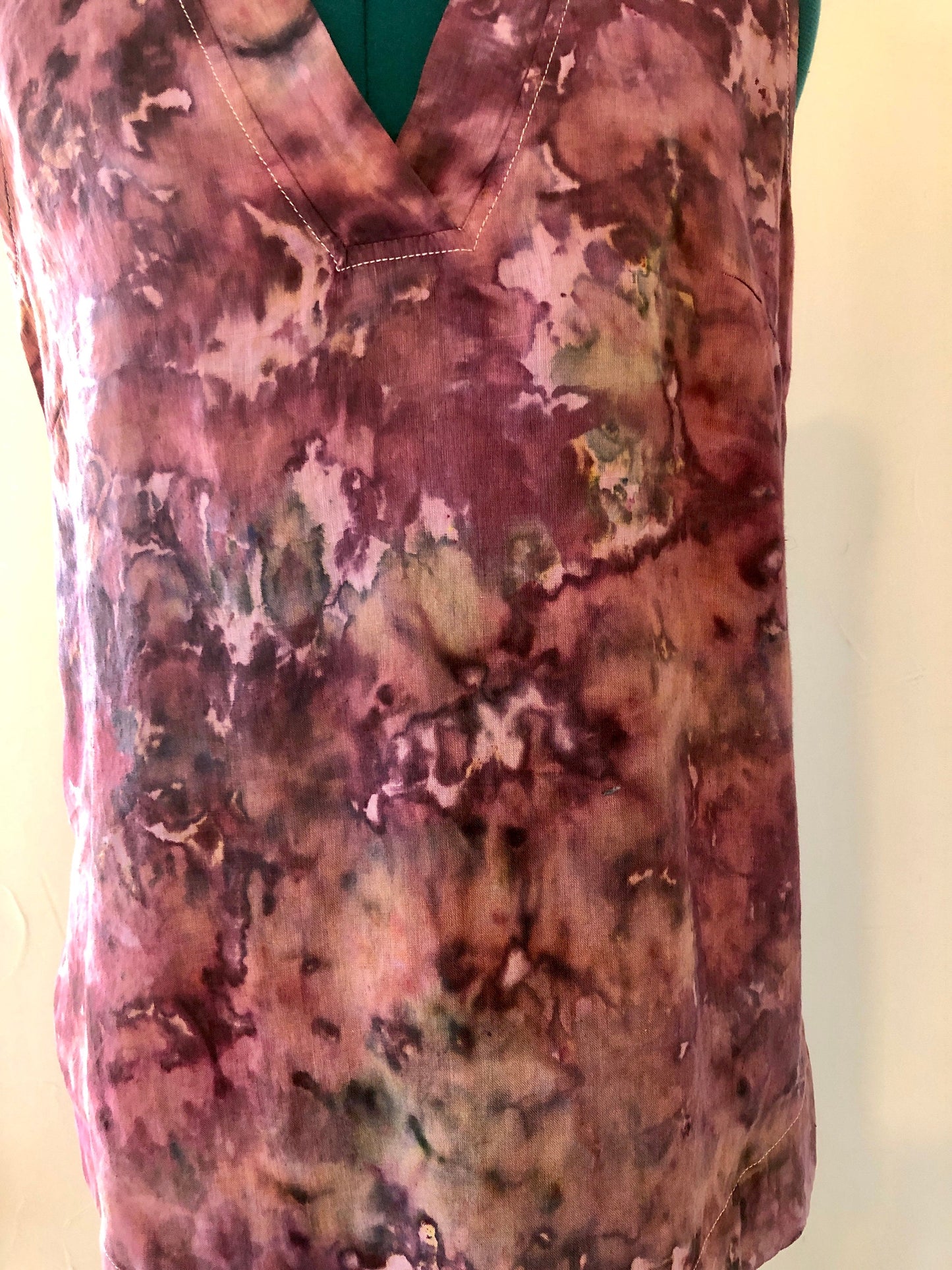 Wine ice dyed v-neck linen tank top- Small