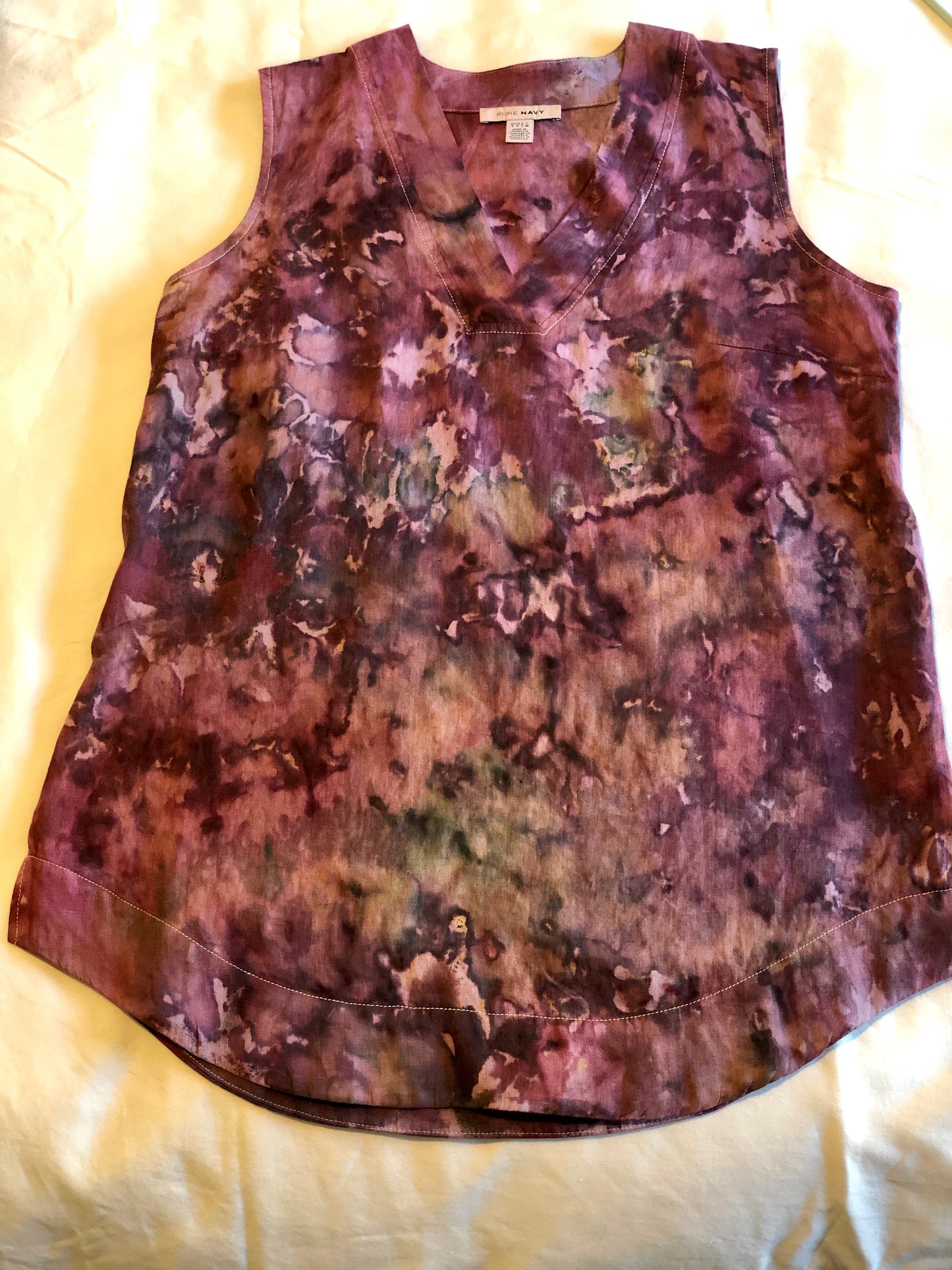 Wine ice dyed v-neck linen tank top- Small