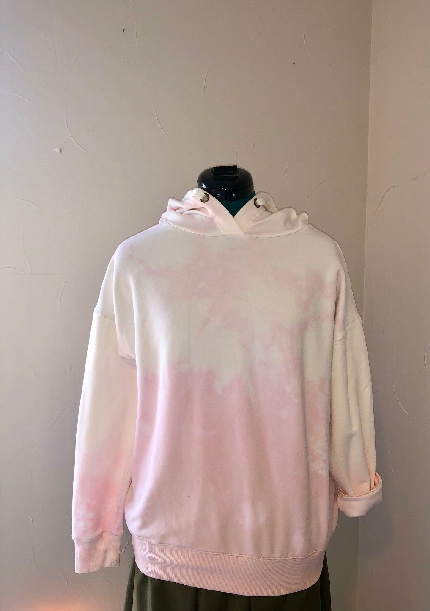 Pink/ white reverse tie dye hooded sweatshirt