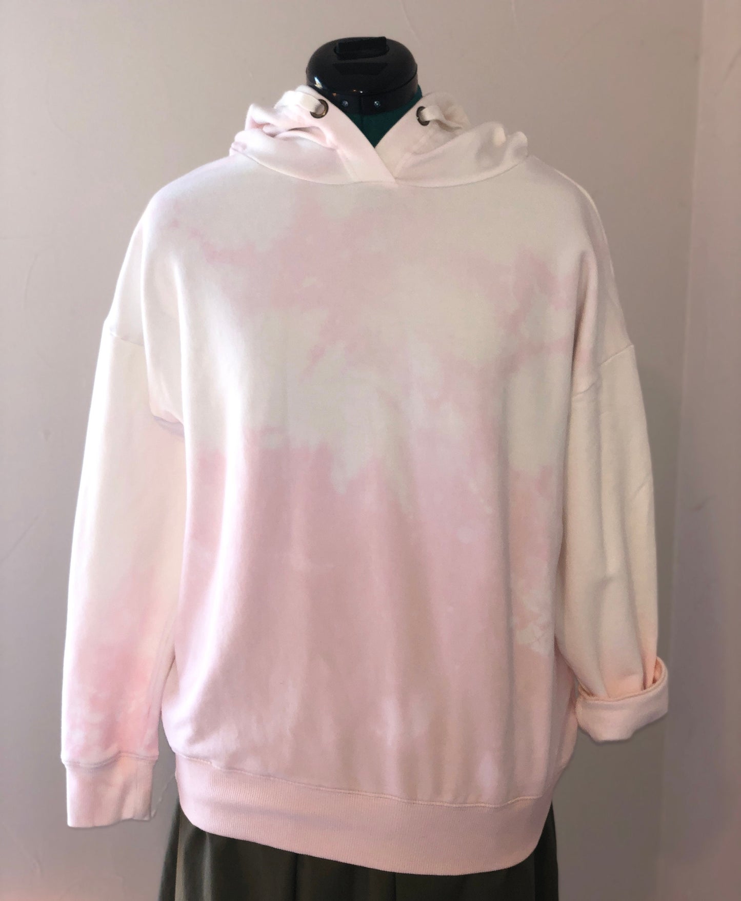 Pink/ white reverse tie dye hooded sweatshirt