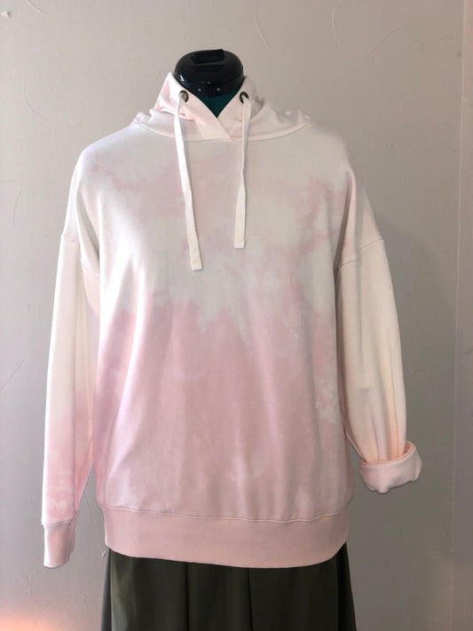 Pink/ white reverse tie dye hooded sweatshirt