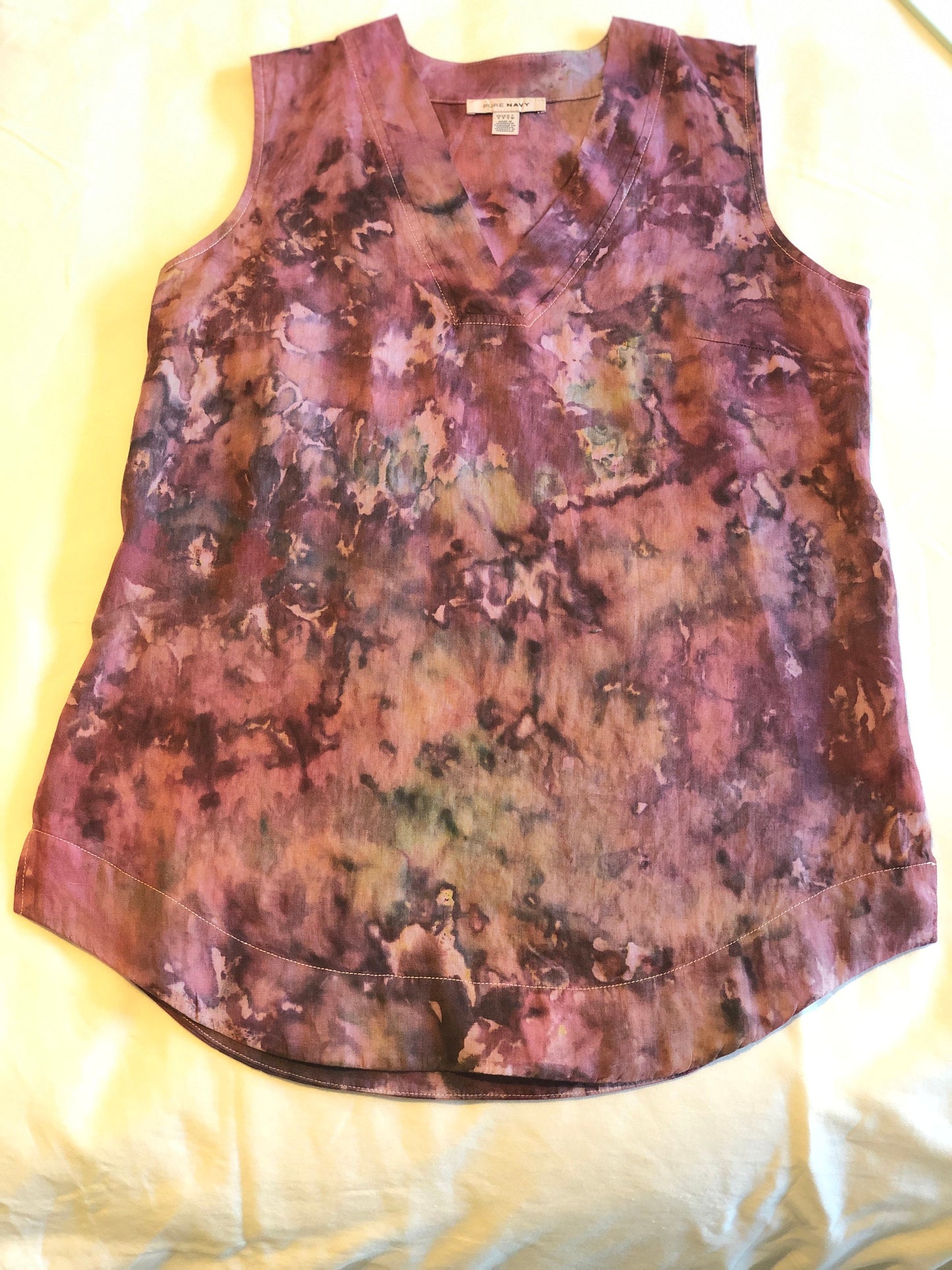 Wine ice dyed v-neck linen tank top- Small