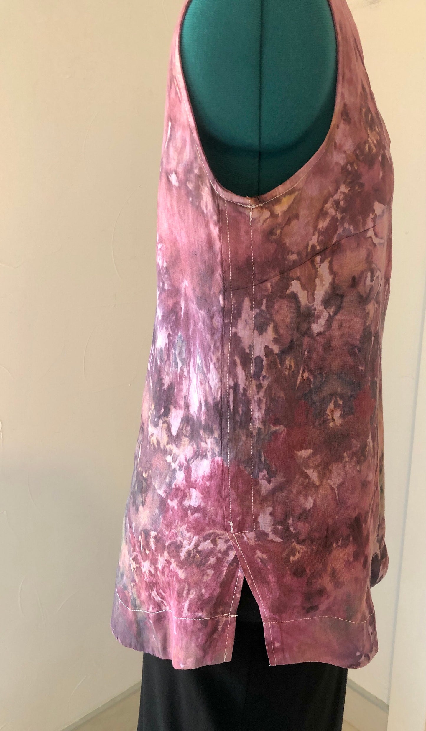 Wine ice dyed v-neck linen tank top- Small