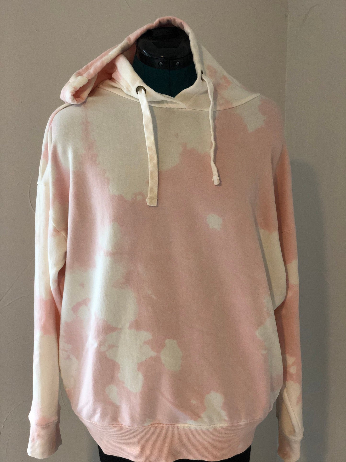 Pink/ white reverse tie dye hooded sweatshirt