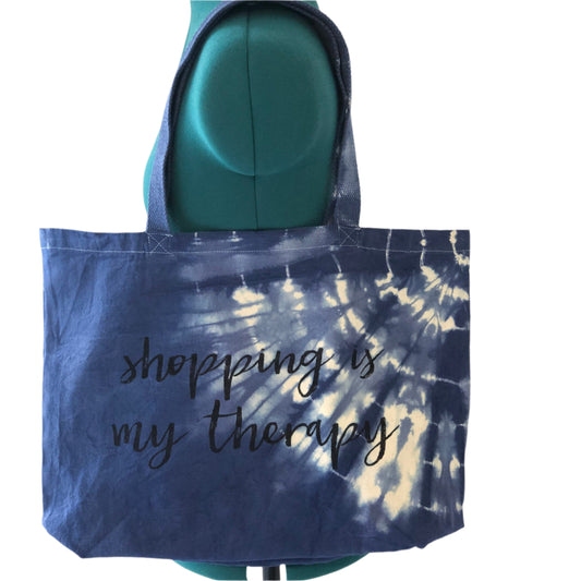 Large indigo shibori reusable shopping bag