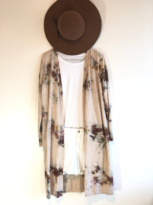 Women’s tie dyed duster cardigan taupe/ mushroom