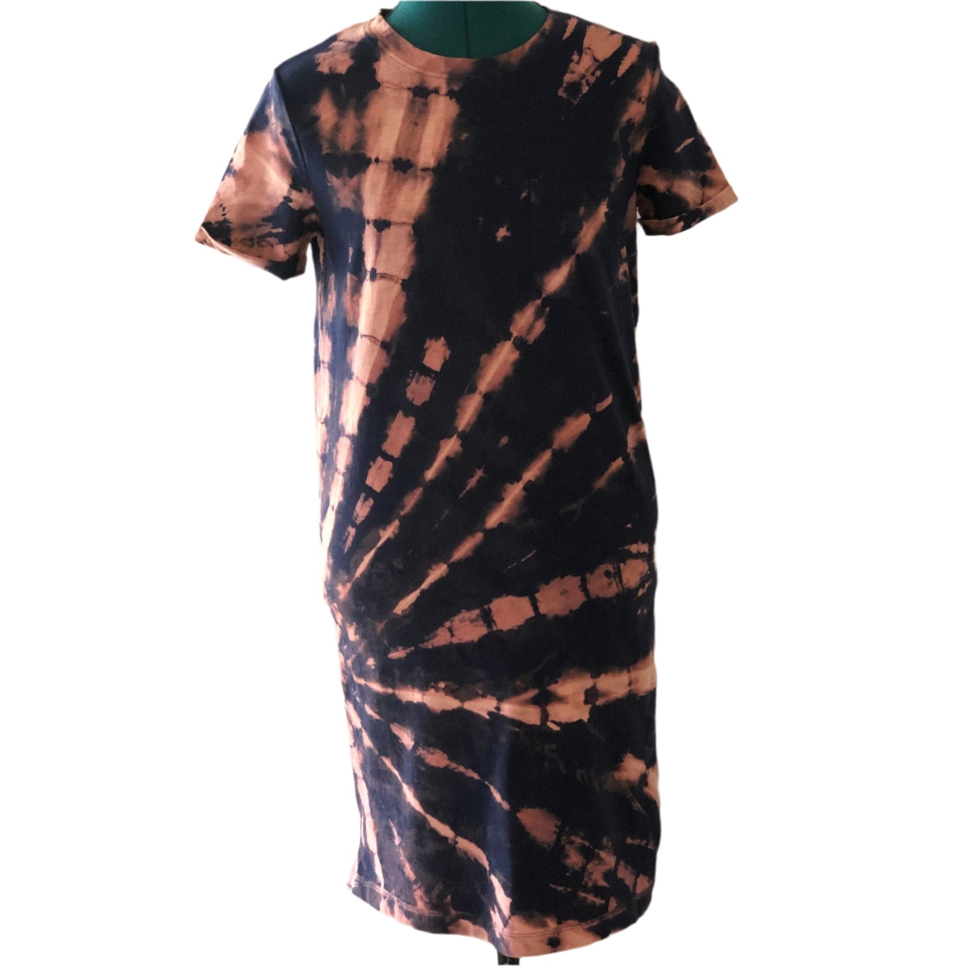 Navy reverse tie dye t shirt dress- sun burst Small – Movement Design Co Navy reverse tie dye t shirt dress- sun burst Small – Movement Design Co