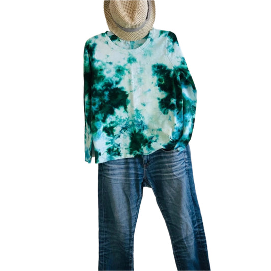 Emerald and blue hand dyed long sleeve t-shirt