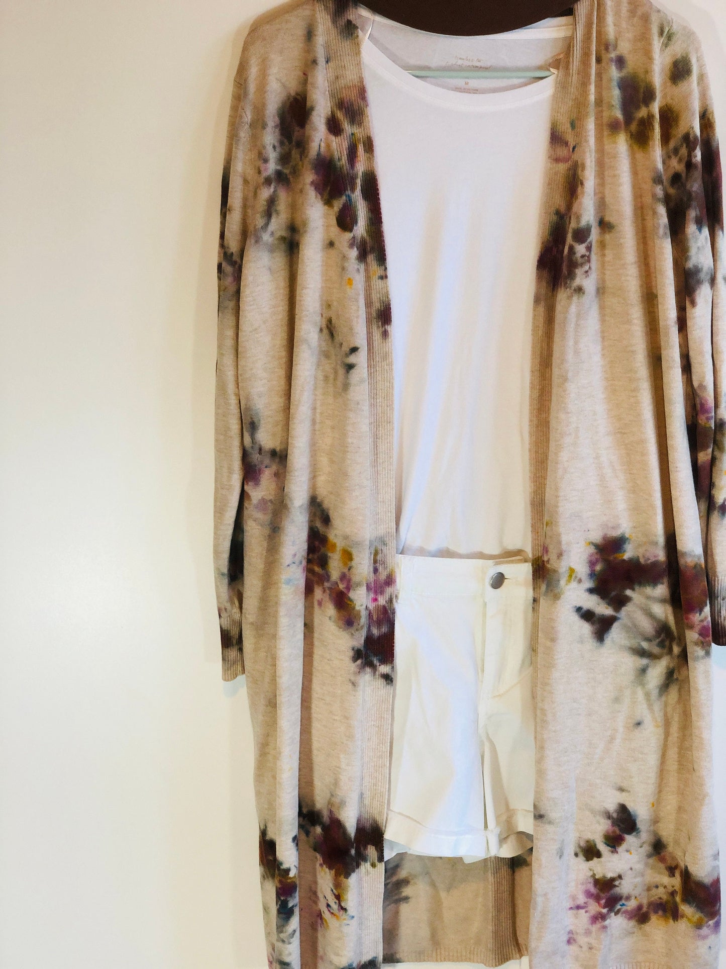 Women’s tie dyed duster cardigan taupe/ mushroom