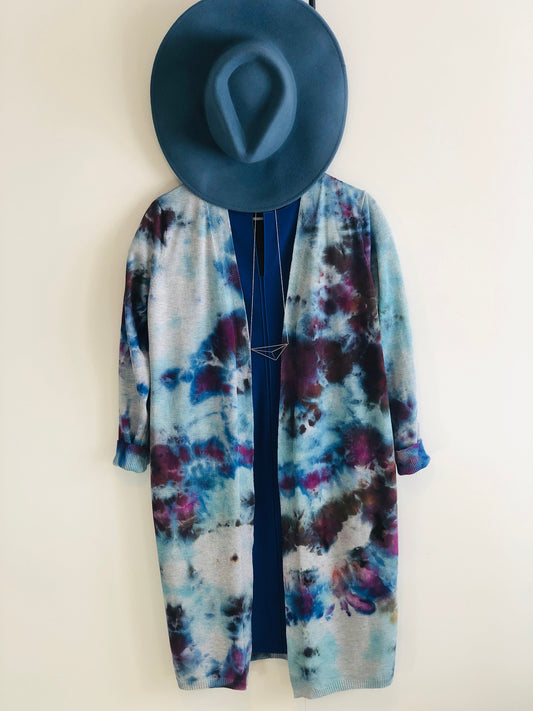 Women’s tie dye duster cardigan pink/blue