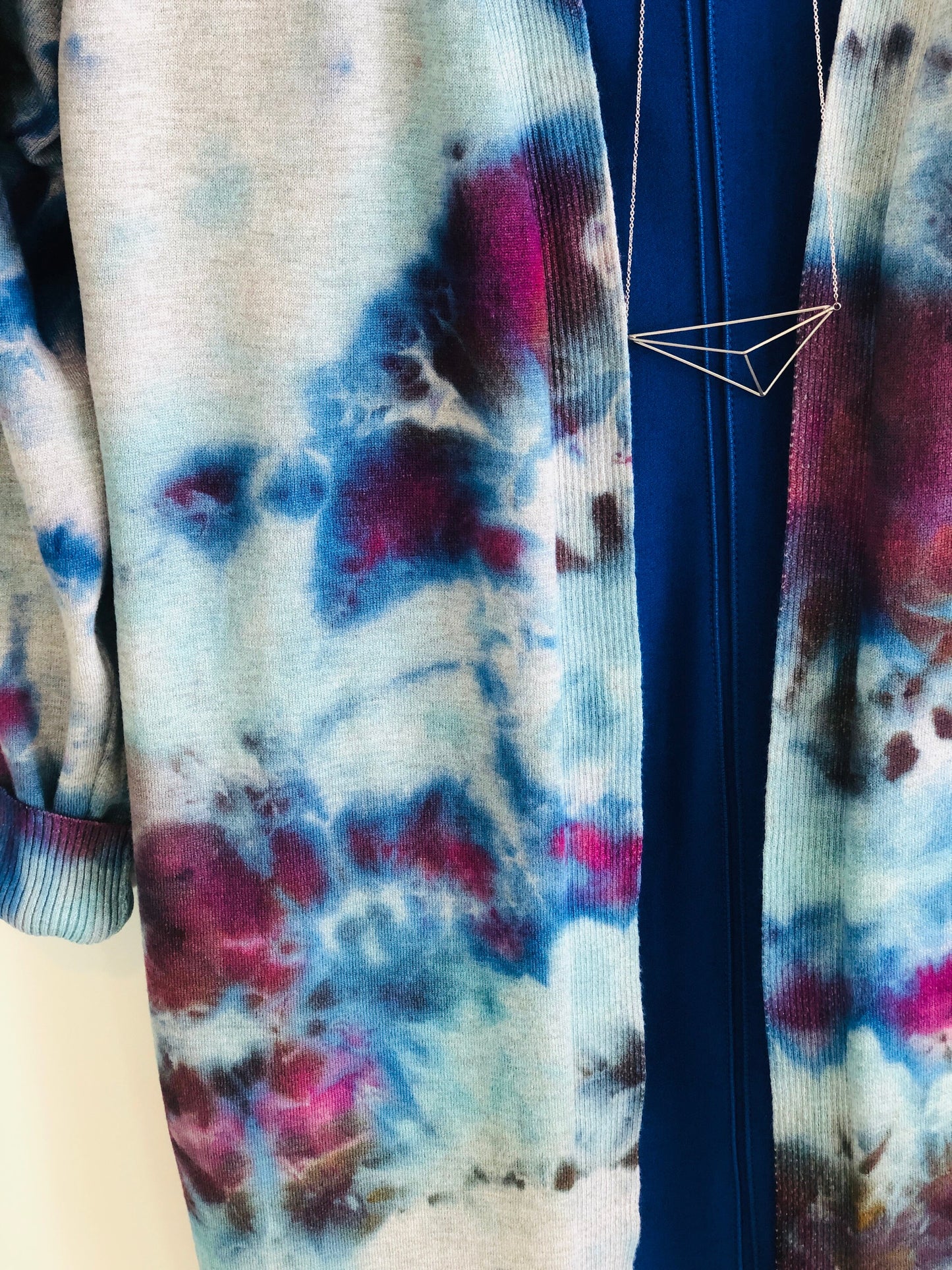 Women’s tie dye duster cardigan pink/blue