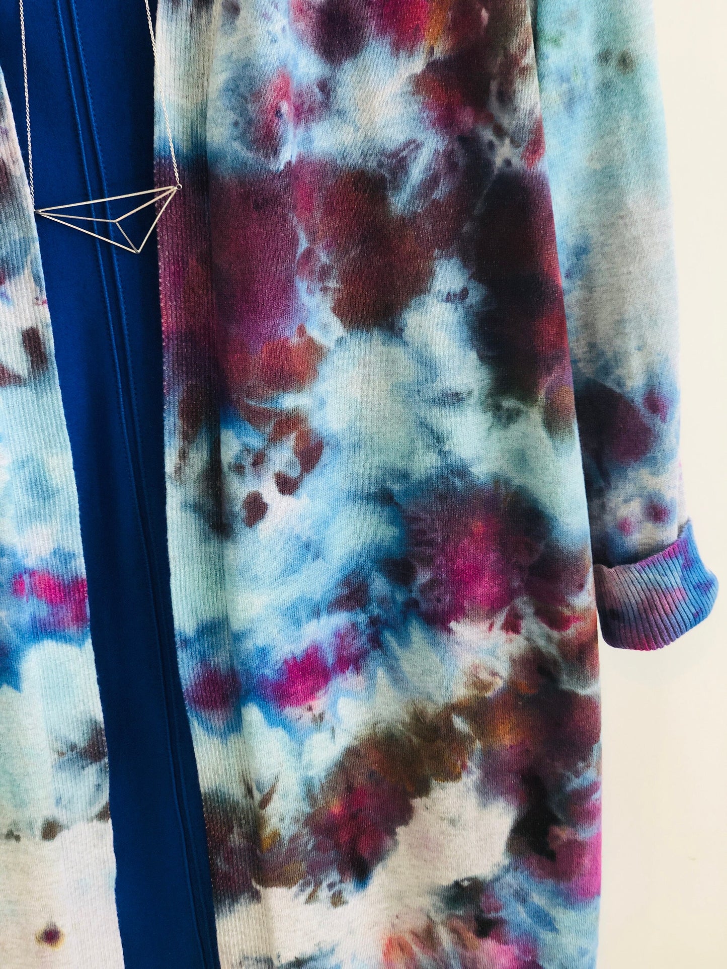 Women’s tie dye duster cardigan pink/blue