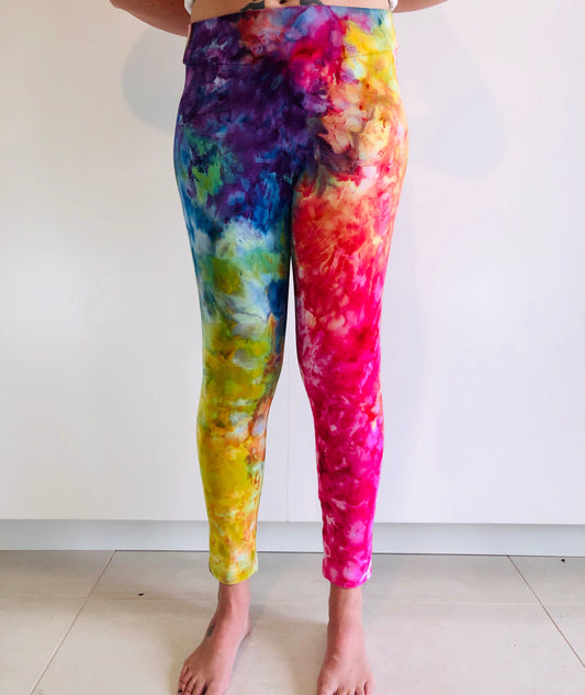 Rainbow tie dyed women’s leggings ankle length high waist.