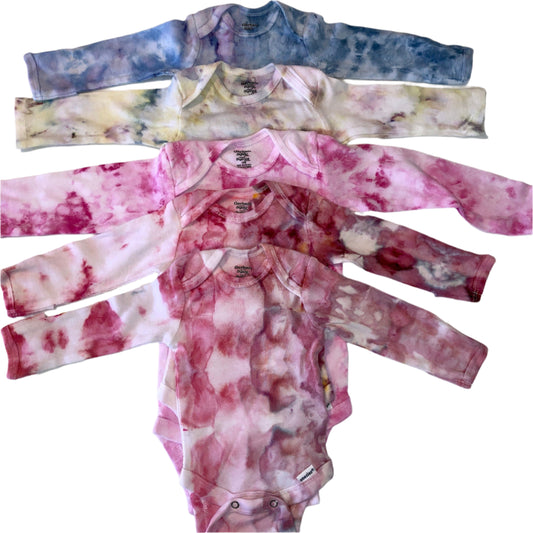 Organic tie dye onesies- long sleeve, 0-3 months