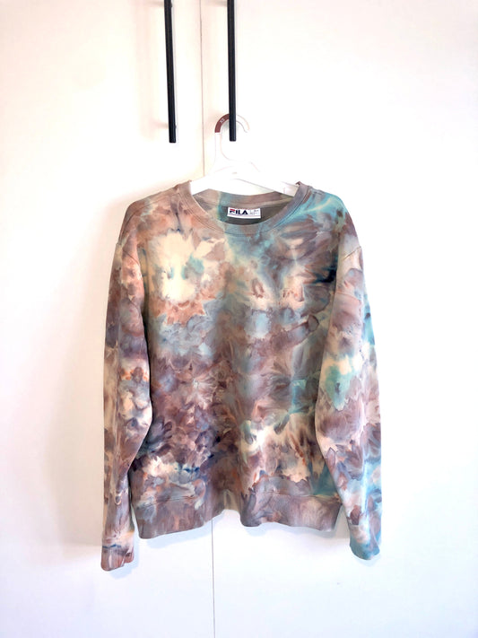 Blue / brown ice dyed Women's sweatshirt with pockets