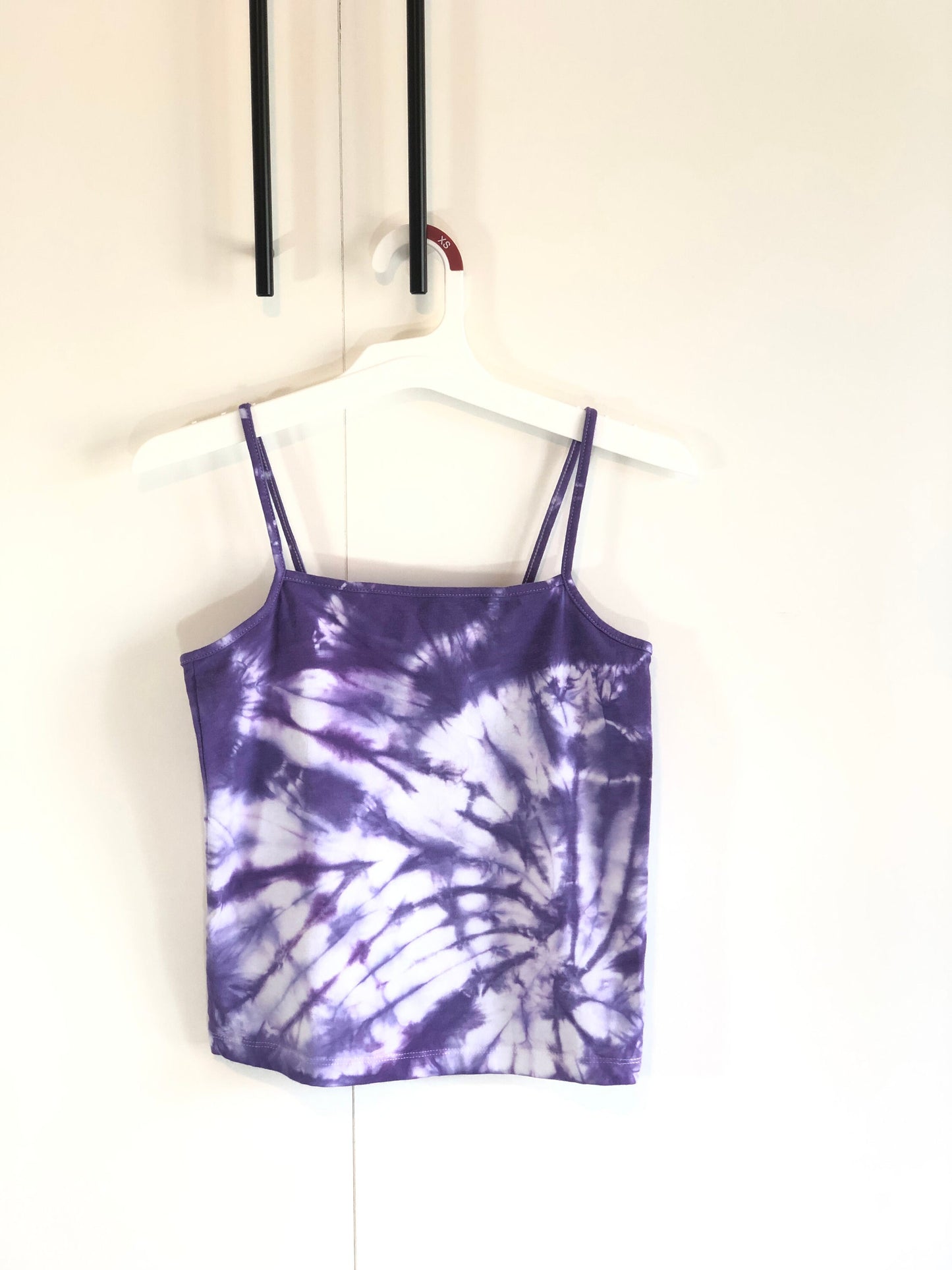 Purple tie dyed spiral tank top