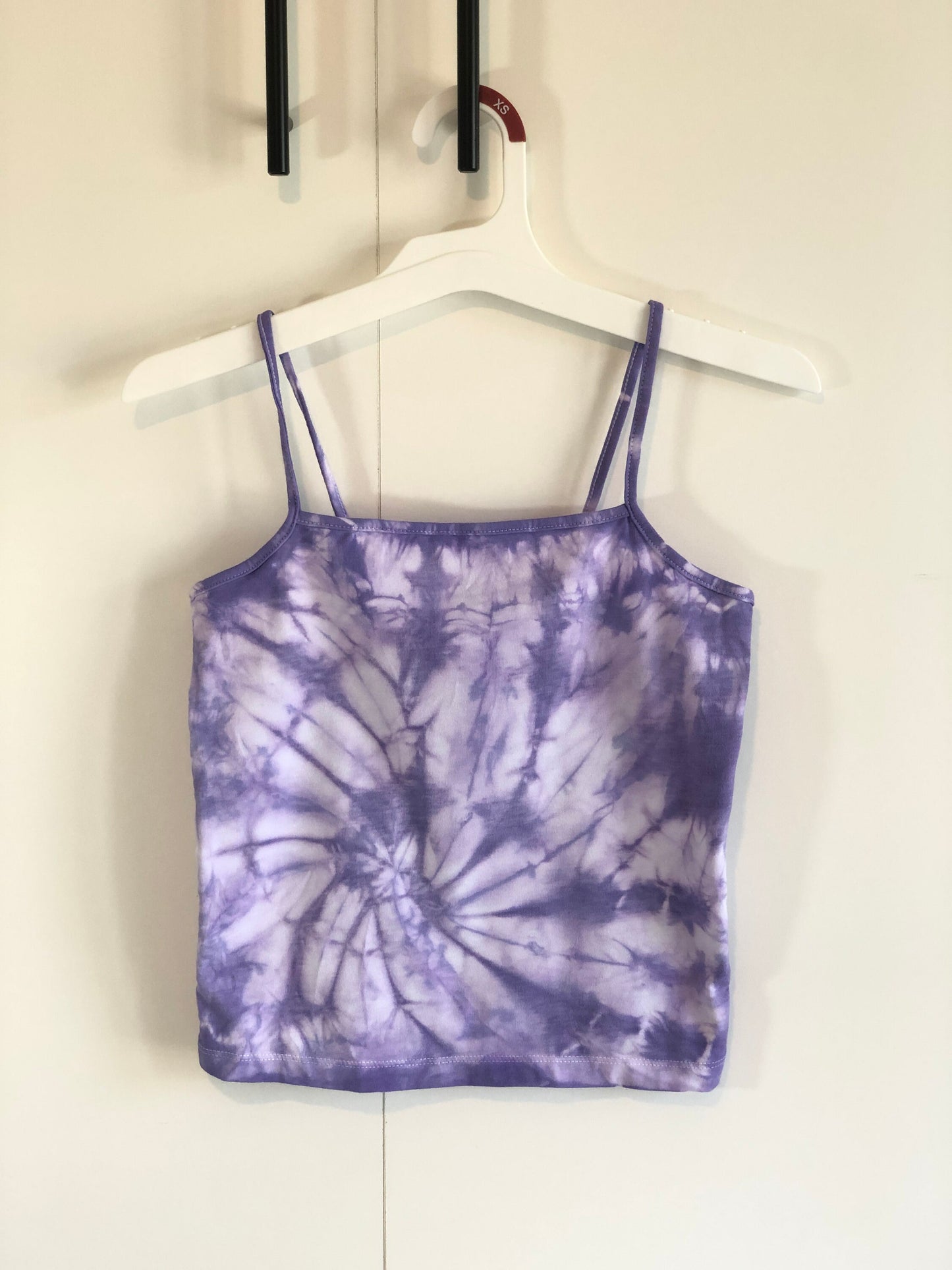 Purple tie dyed spiral tank top