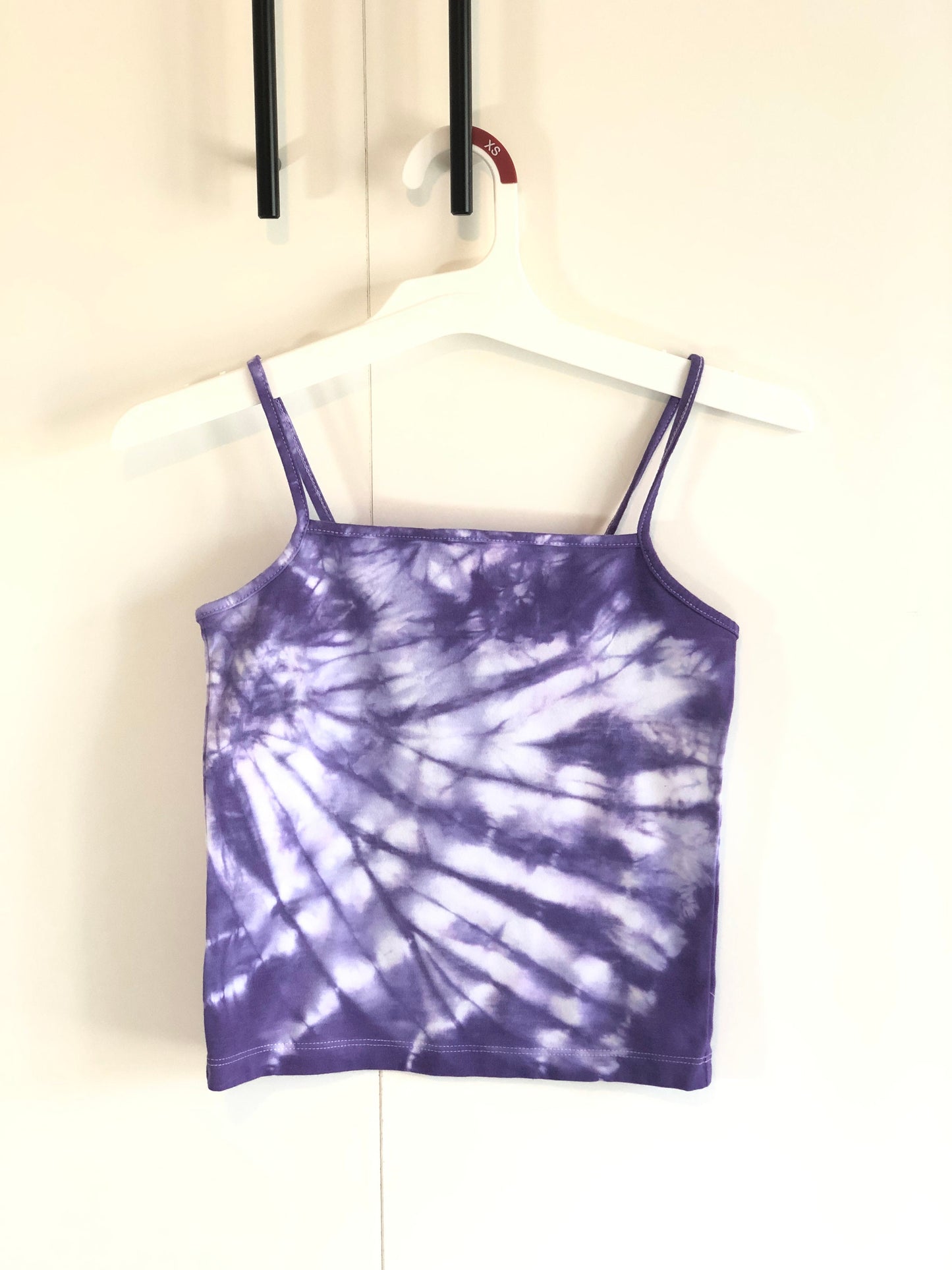 Purple tie dyed spiral tank top