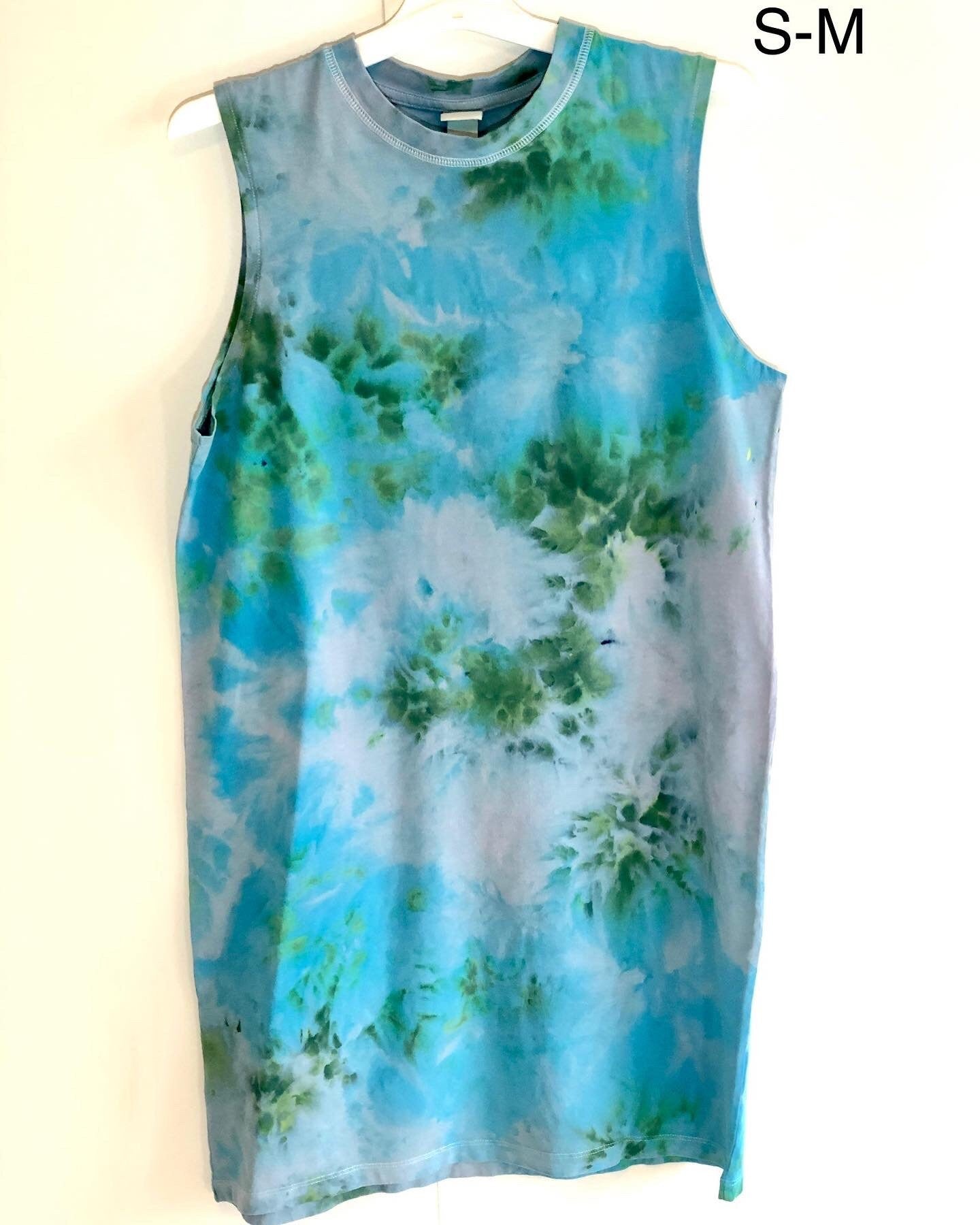 Blue/ green cotton summer dress or cover up- runs large small