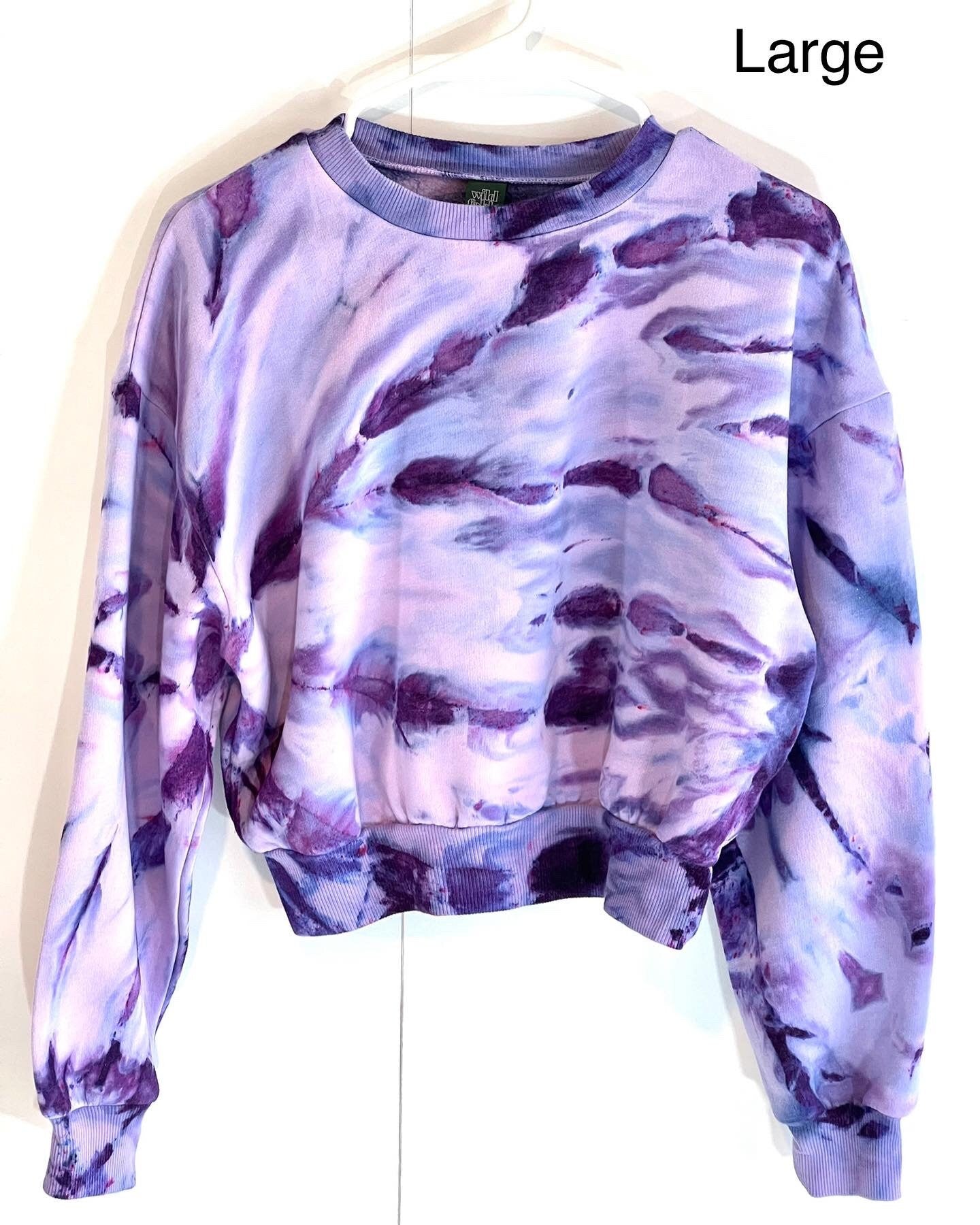 Purple feather hand dyed crop sweatshirt