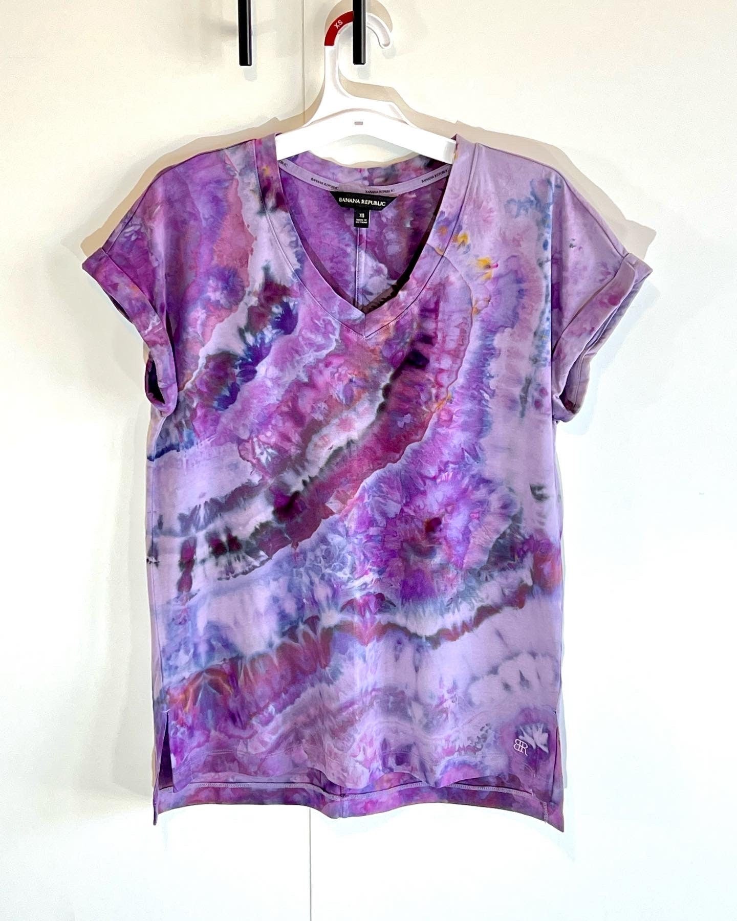 Purple modal ice dyed geode v-neck t shirts