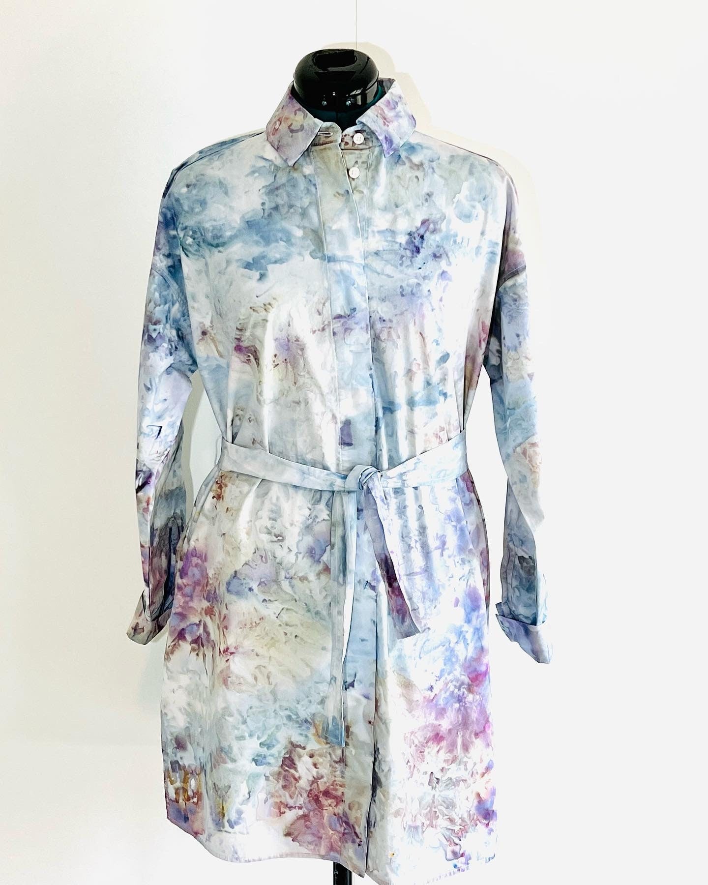 Blue and purple ice dyed summer shirt dress