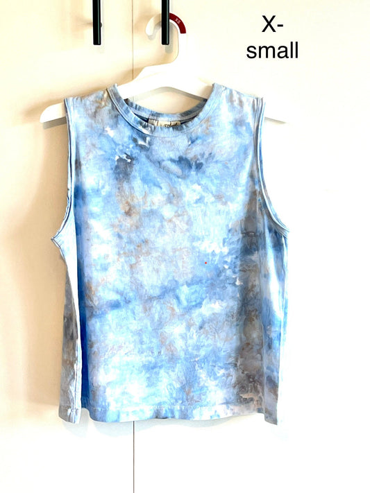 Blue/beige ice dyed tank top- x/small