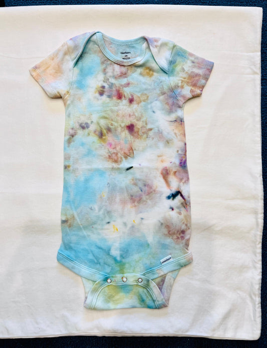 Shroom and teal ice dyed organic cotton onesie- 24 months