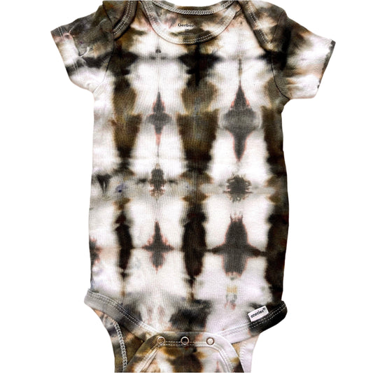 Olive green shibori tie dye organic cotton onesie- 12 mon