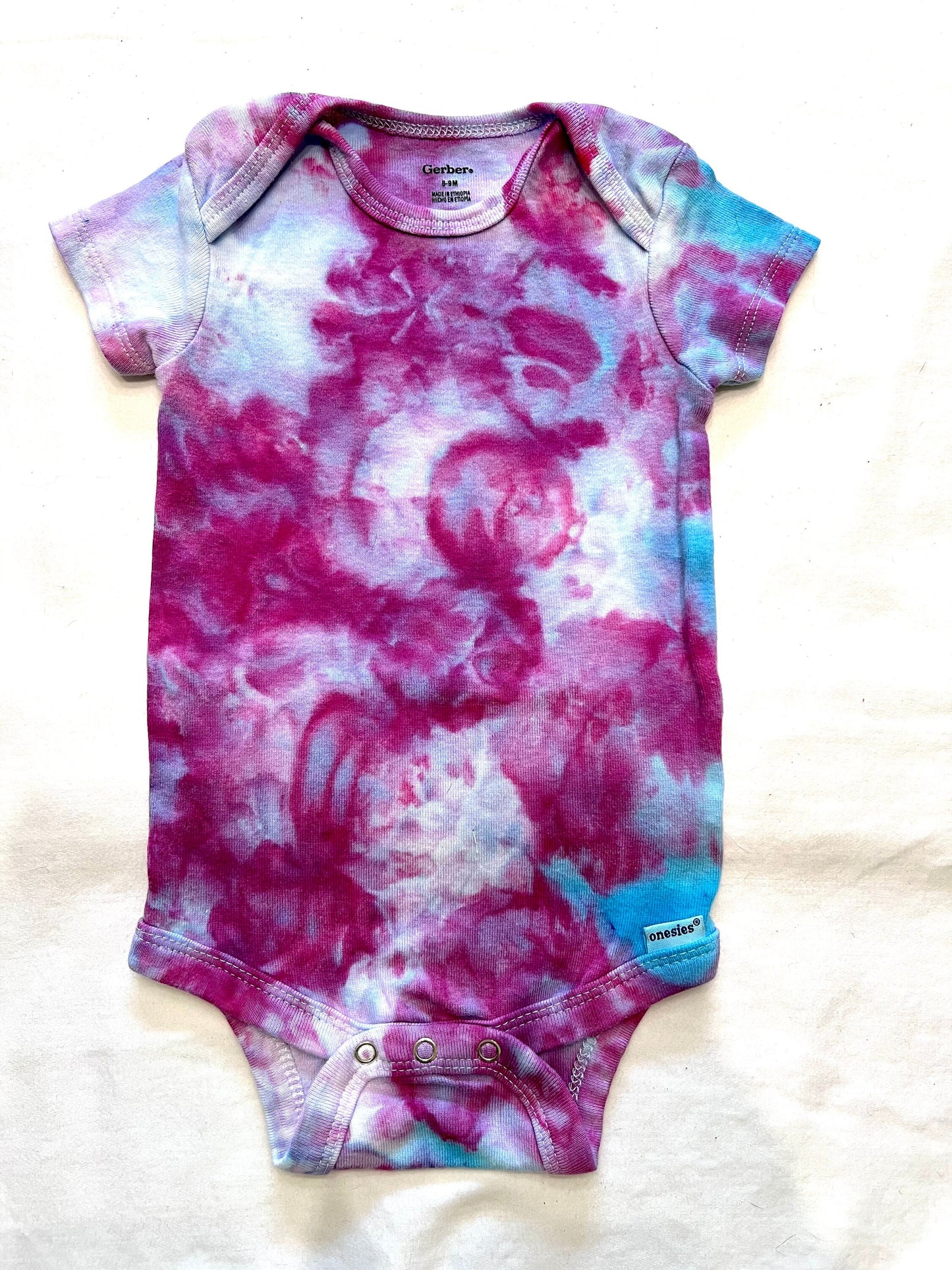 Pink and blue organic cotton ice dyed onesie- 6-9 months