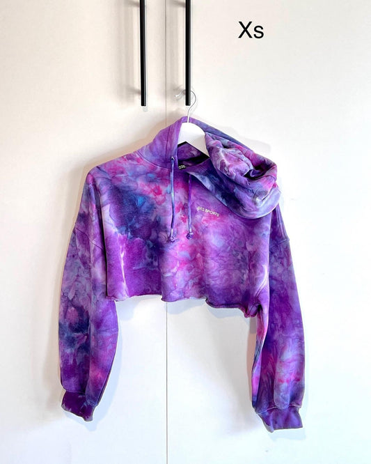 Purple crop hoodie hand dyed xs boxy cut runs large tcu