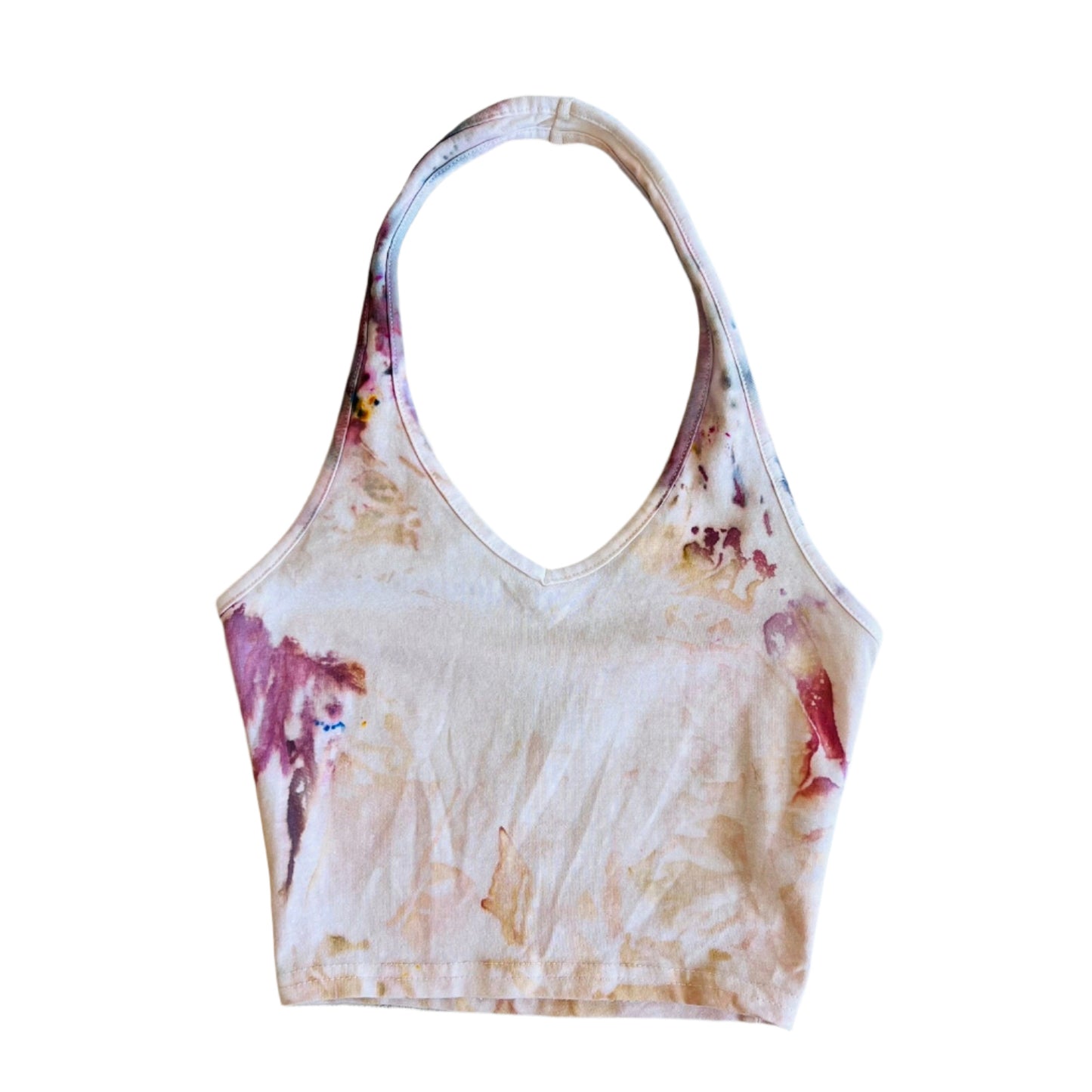 Rose ice dyed haltered v- neck top- xs