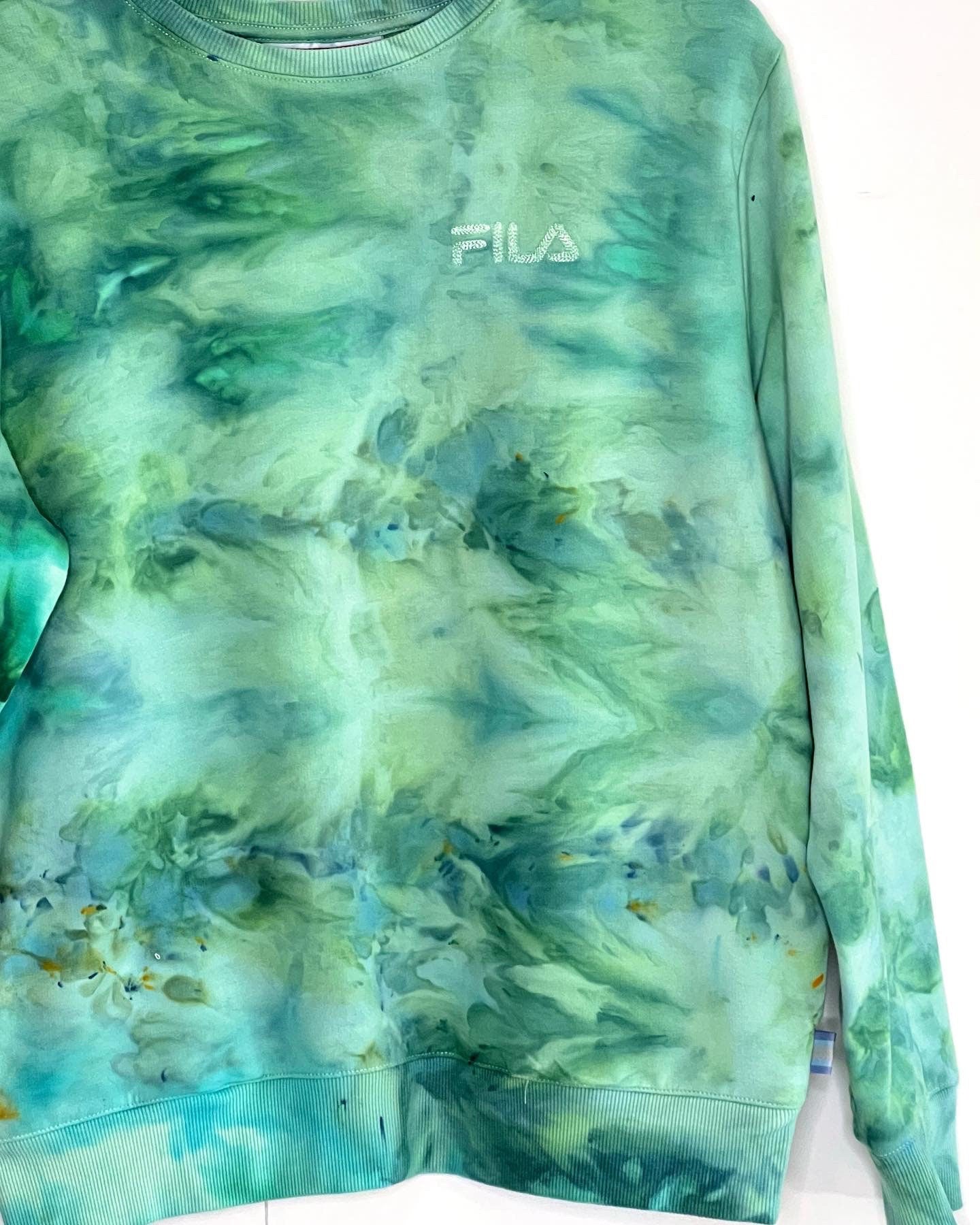 Ice dye sweatshirt spearmint with pockets- SMALL.