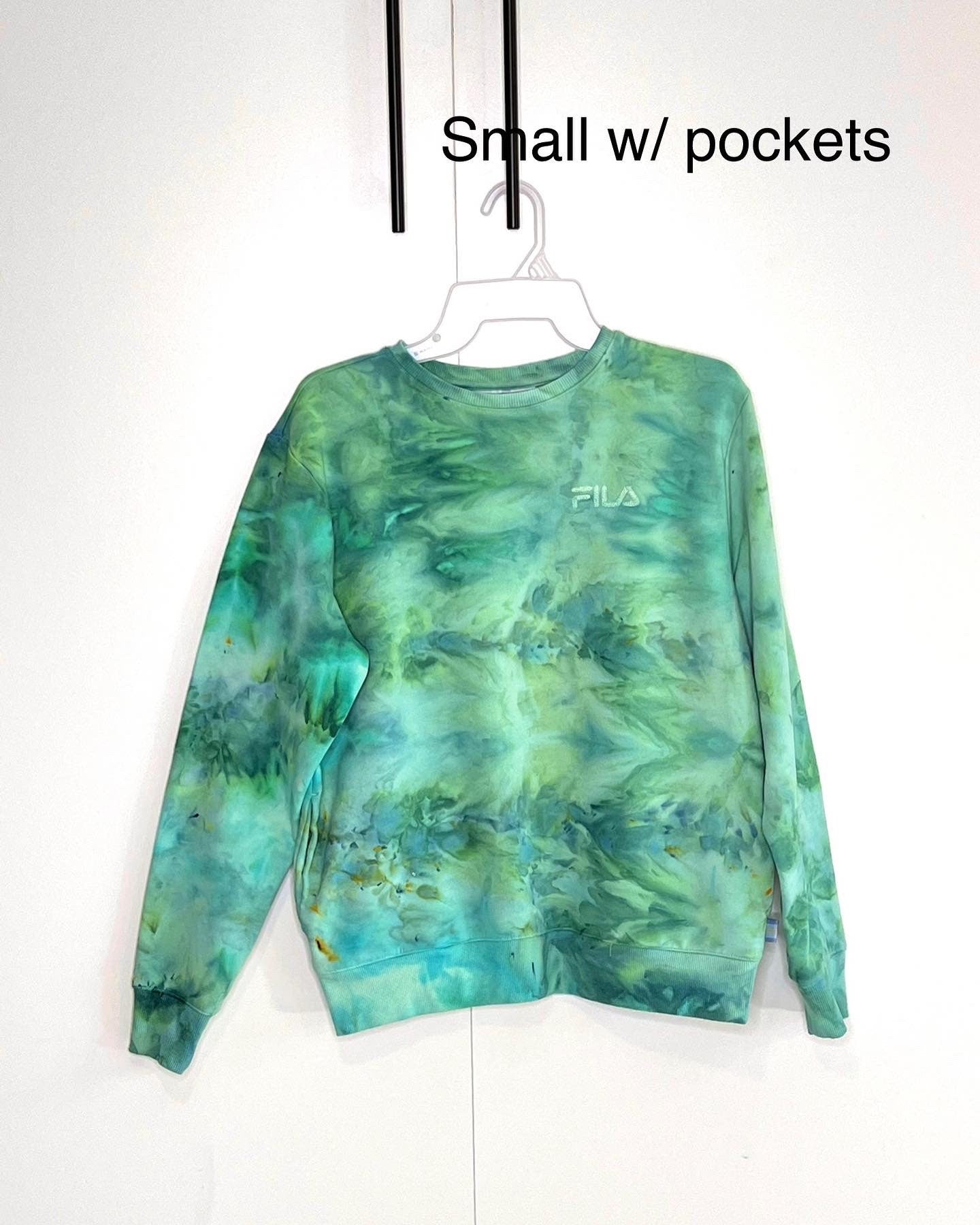 Ice dye sweatshirt spearmint with pockets- SMALL.