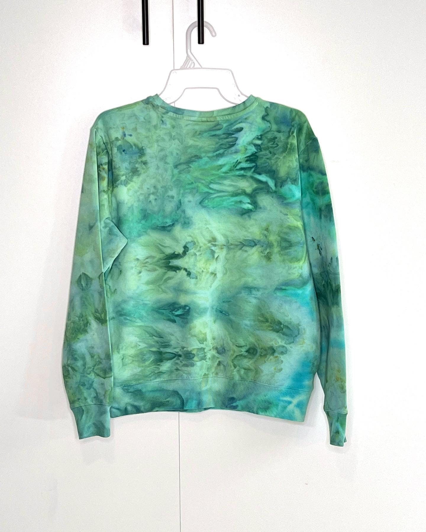 Ice dye sweatshirt spearmint with pockets- SMALL.