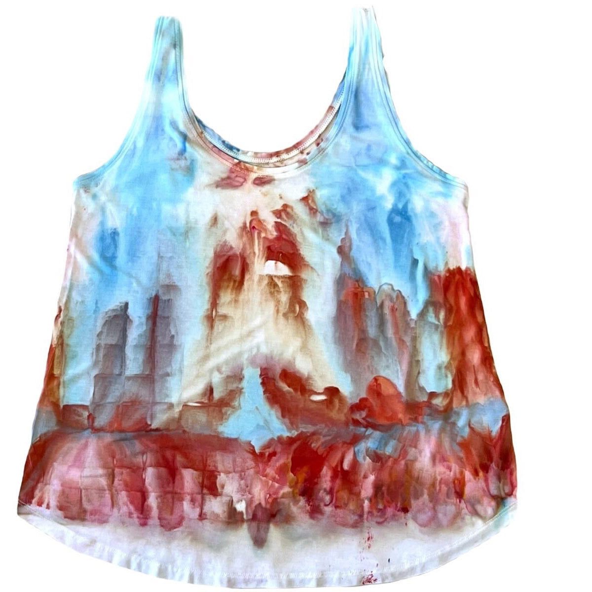 Rust and blue ice dyed rayon tank top- medium