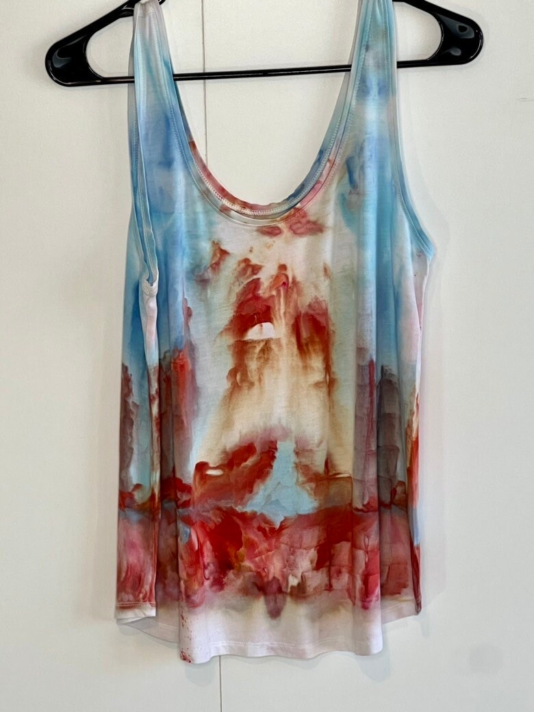 Rust and blue ice dyed rayon tank top- medium