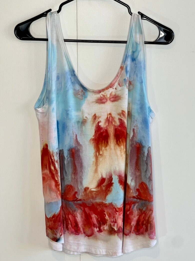 Rust and blue ice dyed rayon tank top- medium