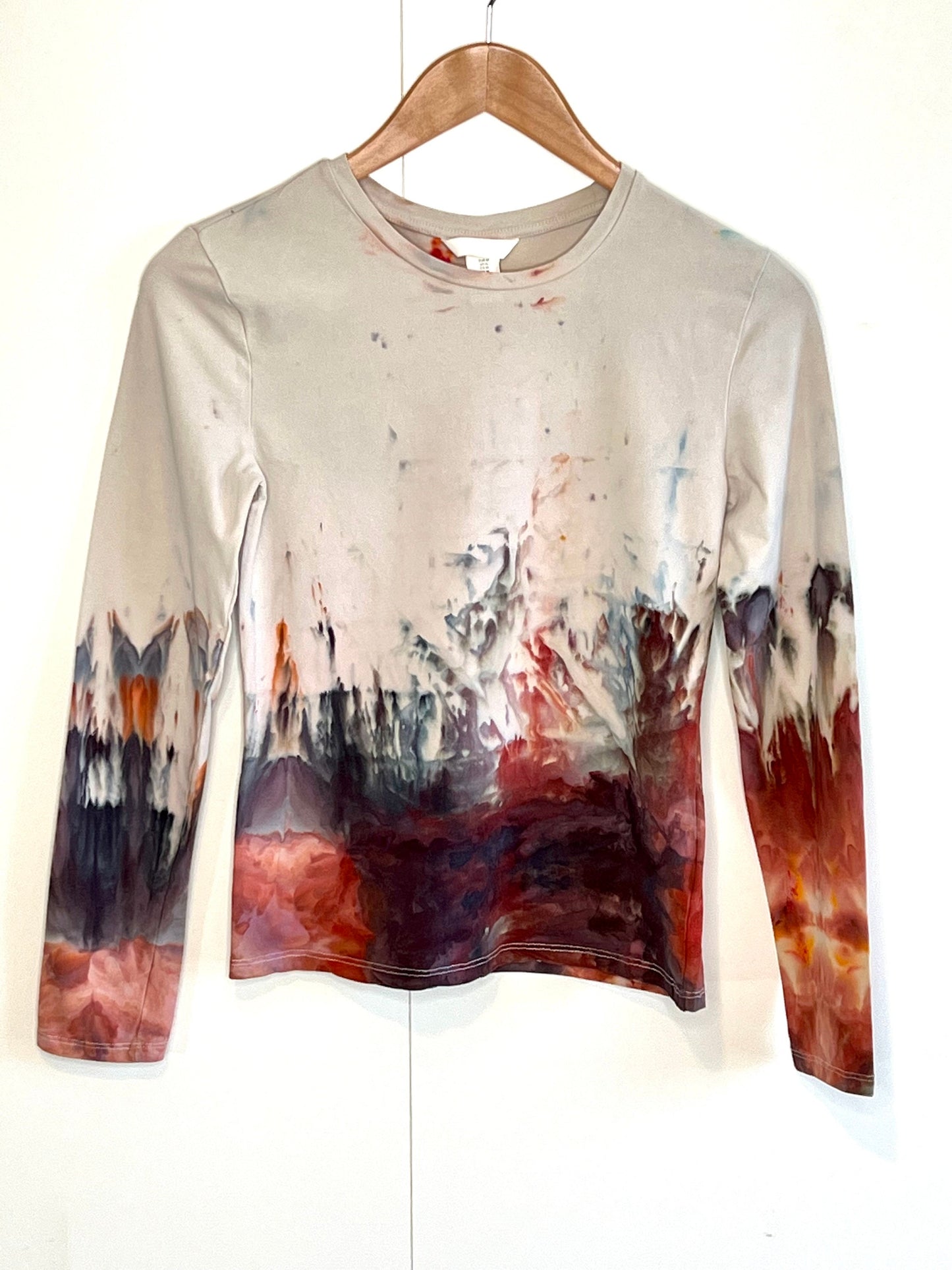 Red and blue flames ice dyed long sleeve shirt- MEDIUM