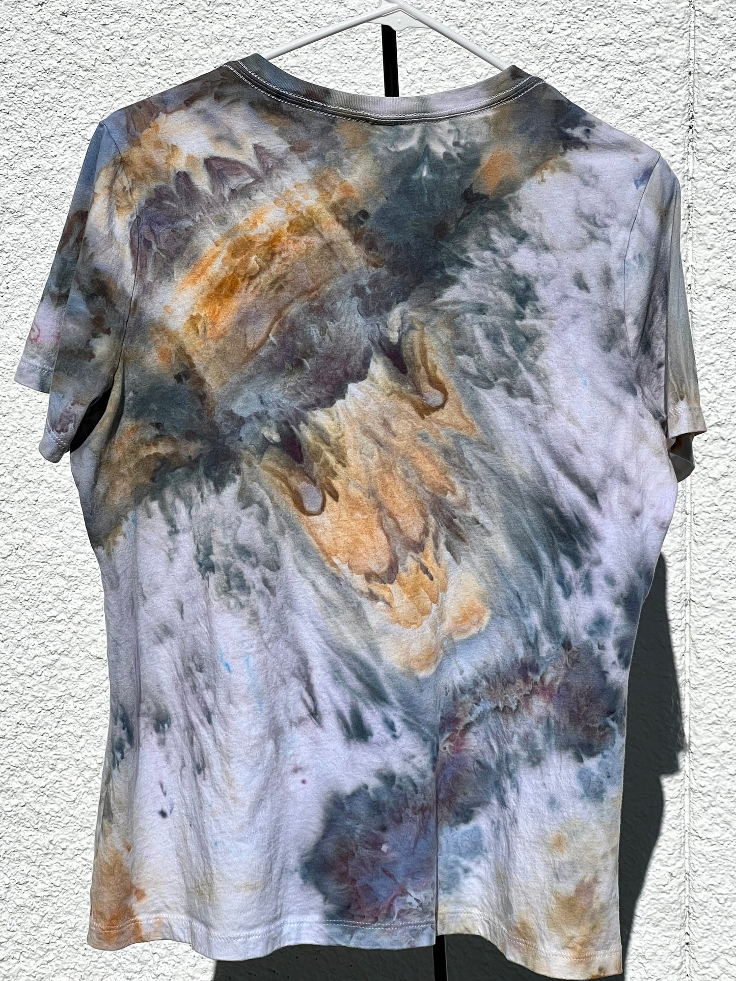 Gray and gold ice dyed v- neck t-shirt-LARGE