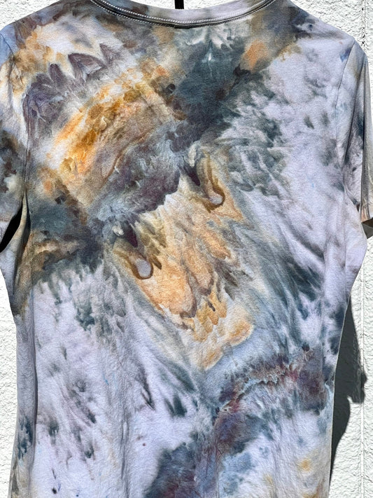 Gray and gold ice dyed v- neck t-shirt-LARGE