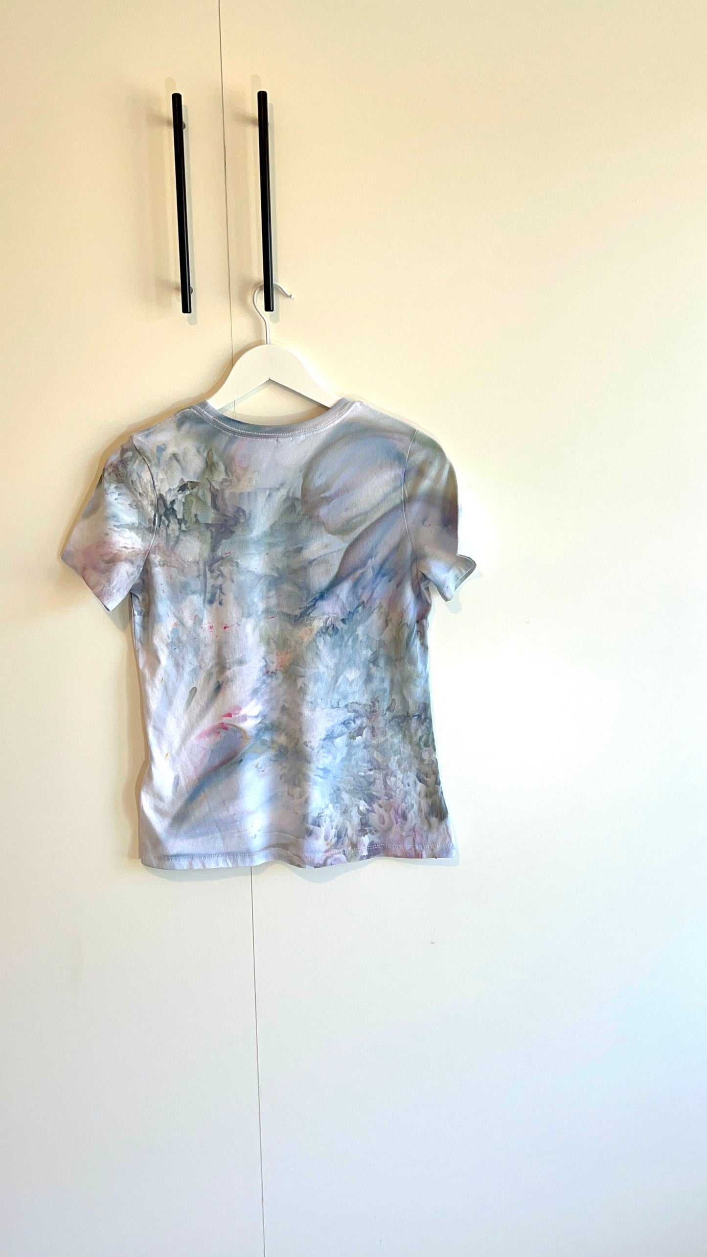 Iris-Blue and gray abstract ice dyed t-shirt SMALL