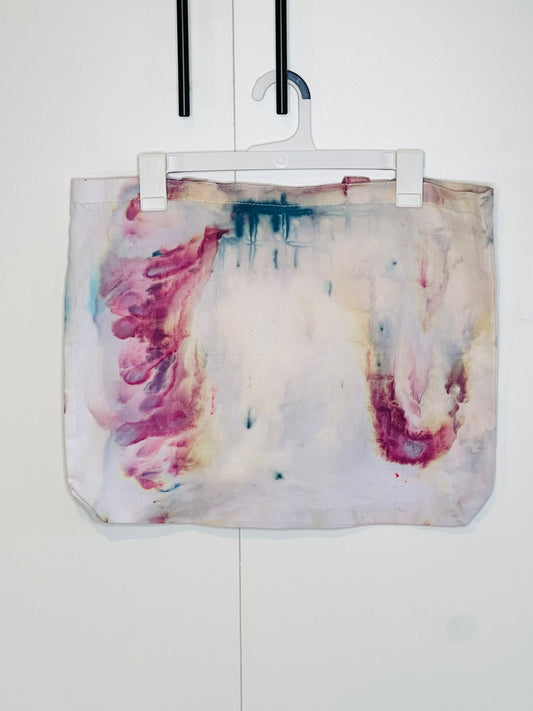 Pink and blue tie dye reusable tote bag