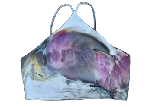 Pink and gray ice dyed halter neck crop top- LARGE