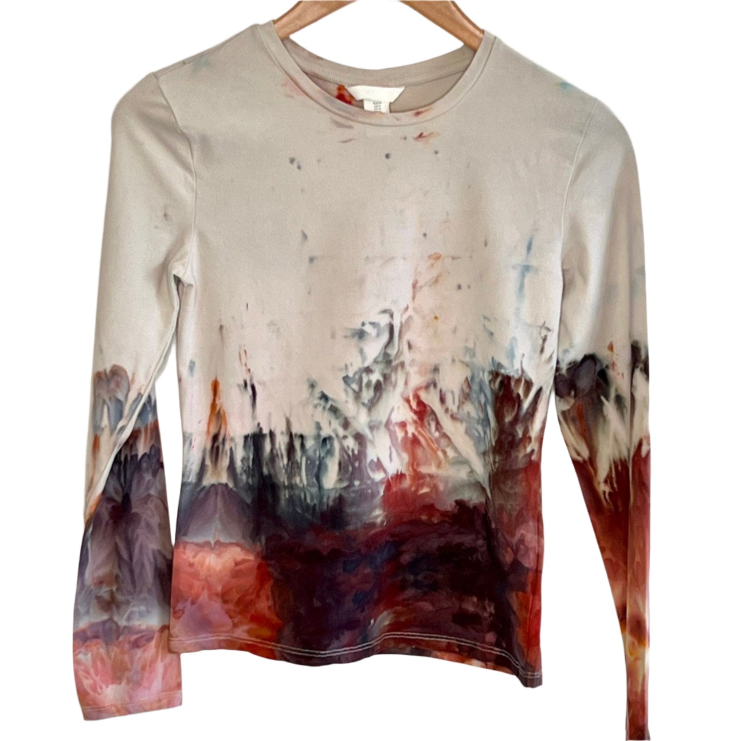 Red and blue flames ice dyed long sleeve shirt- MEDIUM