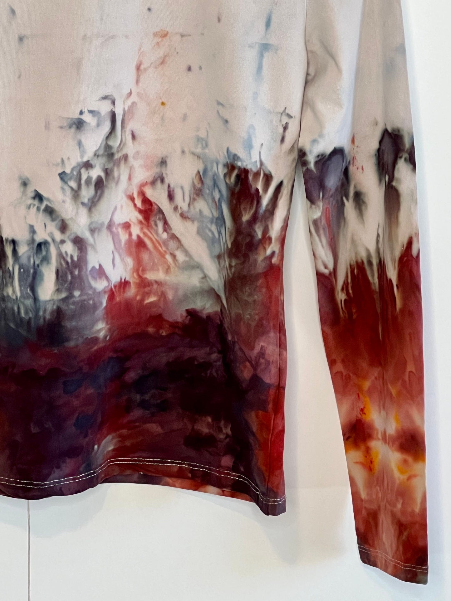 Red and blue flames ice dyed long sleeve shirt- MEDIUM