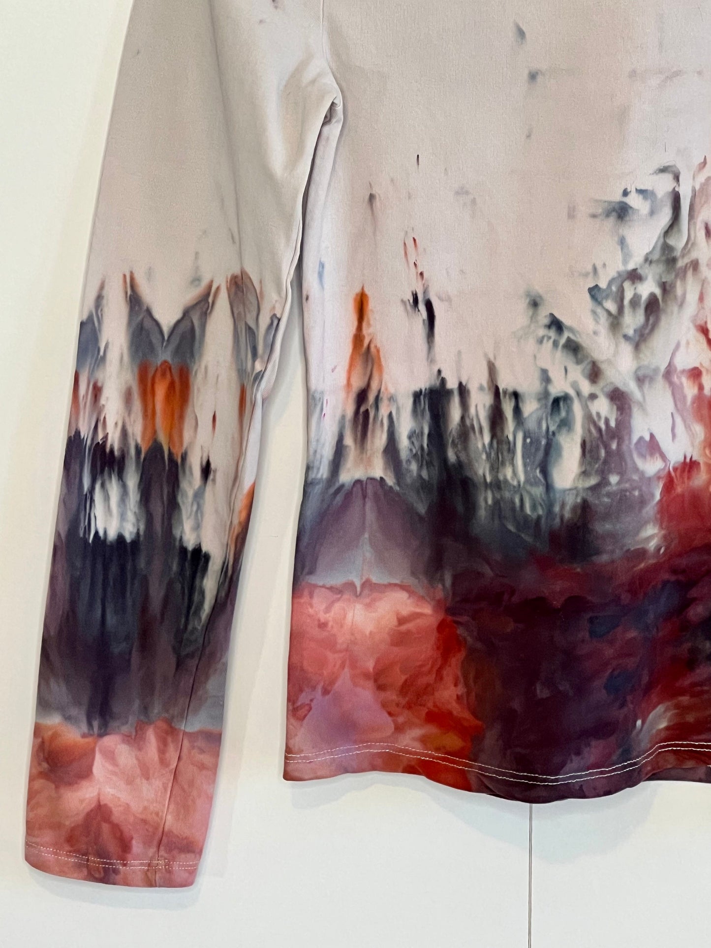 Red and blue flames ice dyed long sleeve shirt- MEDIUM