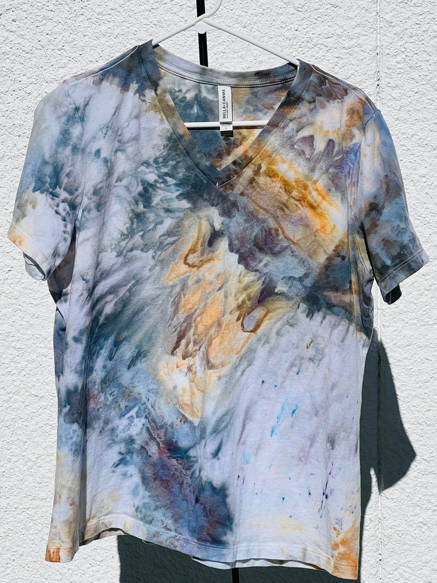 Gray and gold ice dyed v- neck t-shirt-LARGE