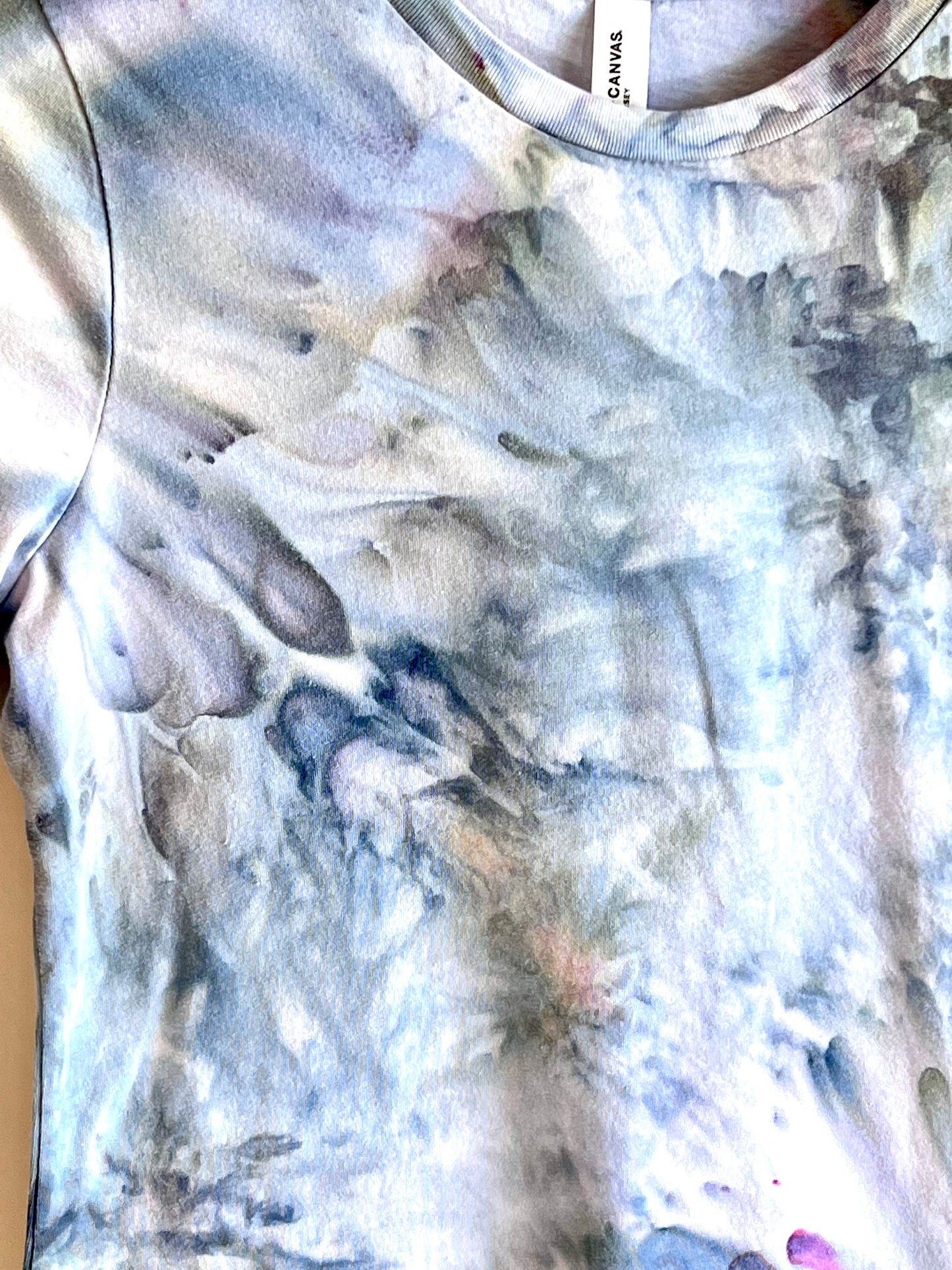 Iris-Blue and gray abstract ice dyed t-shirt SMALL